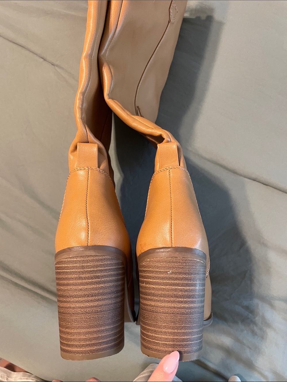 Universal Thread Tan Leather Mid-Calf Block Heel Boots - Picture 5 of 6